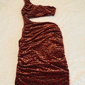 Boohoo Brown Asymmetrical Ruched Bodycon Dress